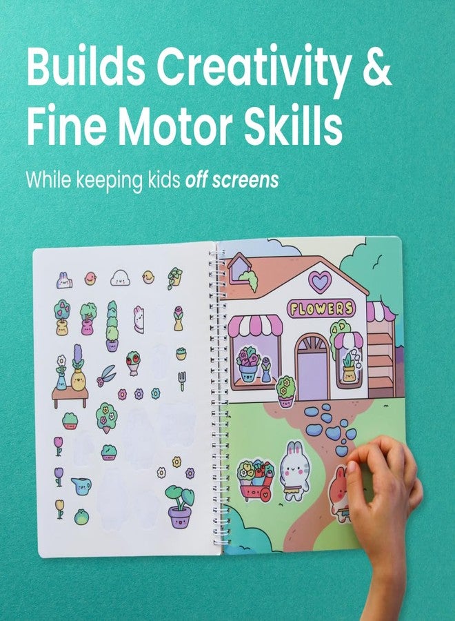 CUPKIN كتاب ملصقات أرنب الكب كيك للأطفال، مستلزمات سفر الأطفال الصغار بالطائرة، أكثر من 300 ملصق أرنب للأطفال + 8 مشاهد وصفحات تلوين، ملصقات للأطفال الصغار، أشغال يدوية للأعمار من 2 إلى 8 سنوات - Image 3